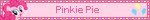 the words "pinkie pie" with a png of pinkie pie on its left and a png of pinkie pie's cutie mark on its right